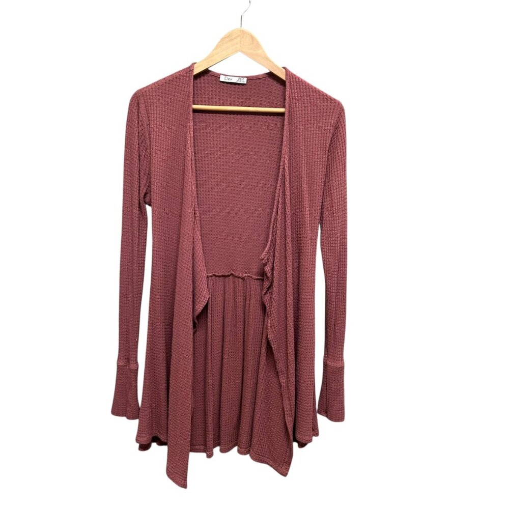 Dex Mauve Open Front Cascade Long Sleeve Waffle Knit Cardigan Size XS